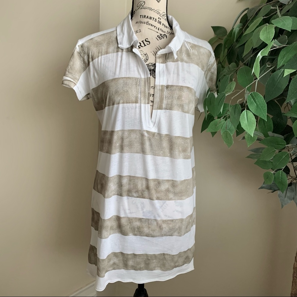 LinQ Striped Short Sleeve Lightweight Polo Top Brown Sz M